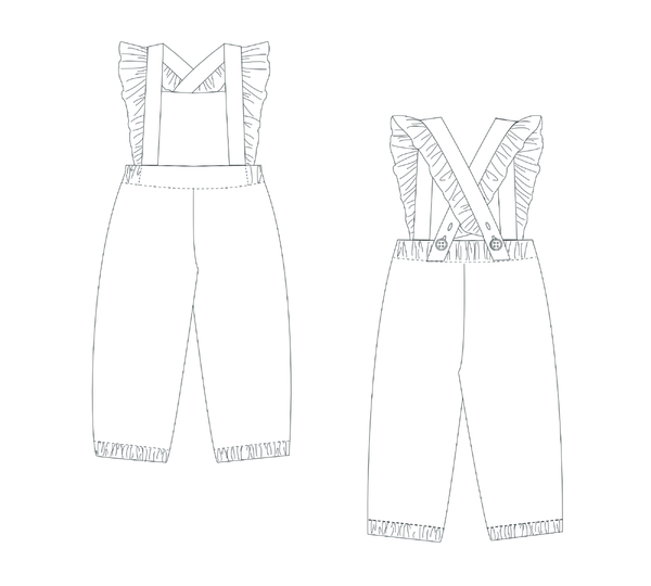sewing pattern girls overalls DAISY photo tutorial 6m/9m–6y/7y