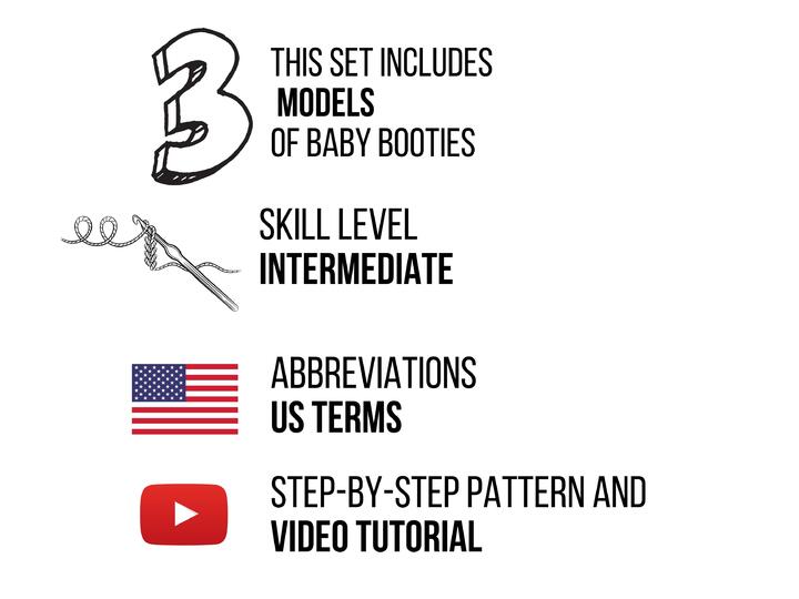 Crochet pattern bundle baby boy booties, set of 3 crochet baby shoes