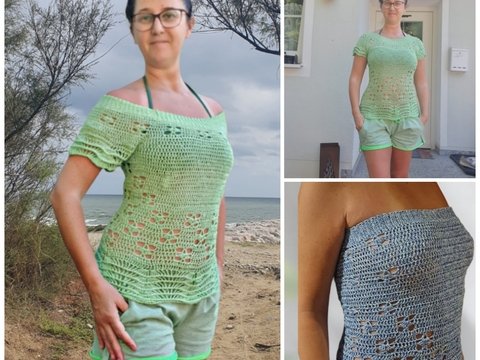 Häkelanleitung 2 in 1: Carmenshirt und Bandeau-Top Marlene am Strand