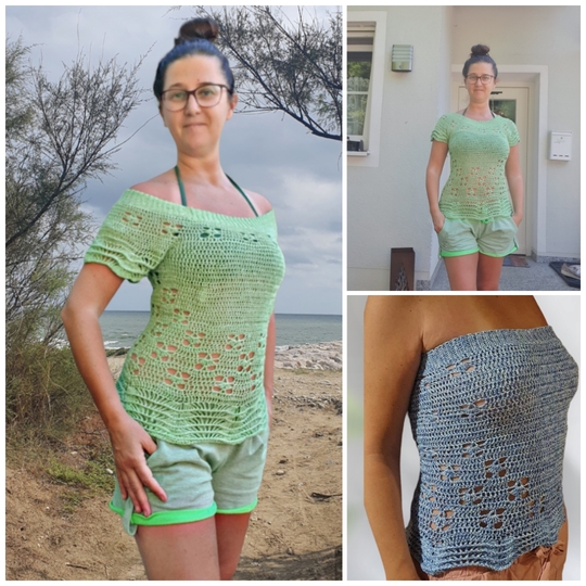 Häkelanleitung 2 in 1: Carmenshirt und Bandeau-Top Marlene am Strand