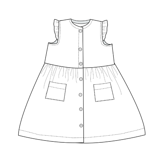 Mädchenkleid MIMI mit Volants Schnittmuster 68/74–116/122