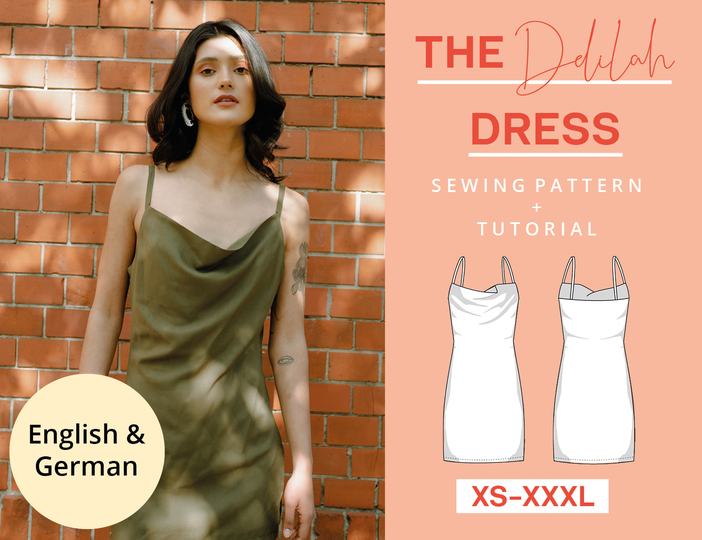 Sewing pattern mini dress with cowl neck XS-XXXL easy with video tutorial
