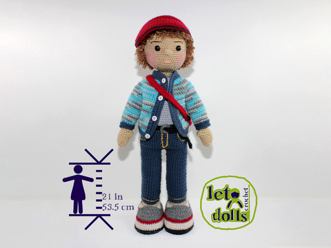Alex, Large Crochet Doll Pattern, Amigurumi, 21"/ 53 cm Tall