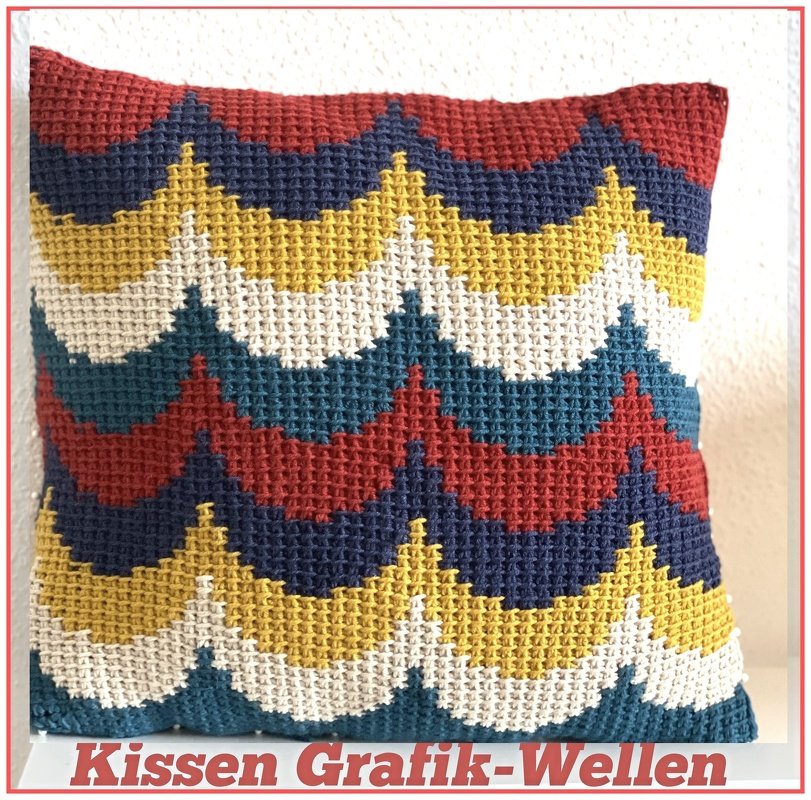 Kissen Grafik-Wellen tunesisch Häkeln
