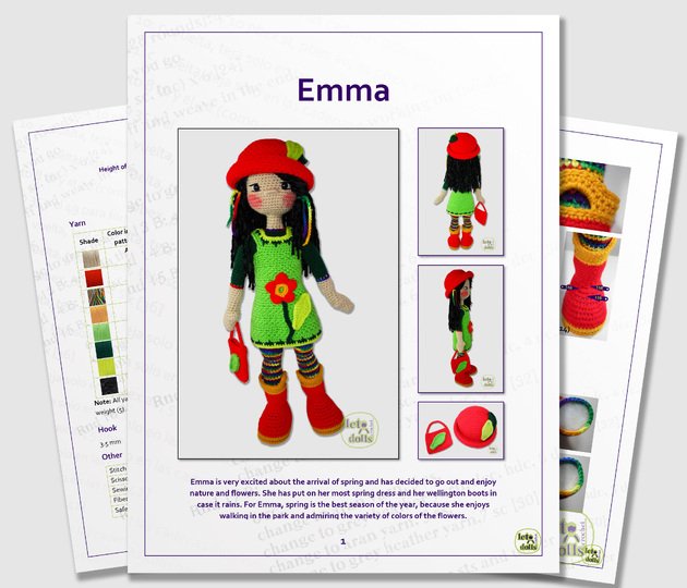 Emma, Large Crochet Doll Pattern, Amigurumi, 21"/ 53 cm Tall