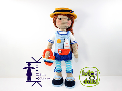 Fay, Large Crochet Doll Pattern, Amigurumi, 21&quot;/ 53 cm Tall