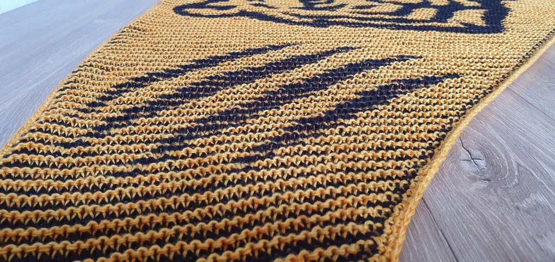 Tigerkopf, Schattenstricken, Illusionsstricken, Motivtuch