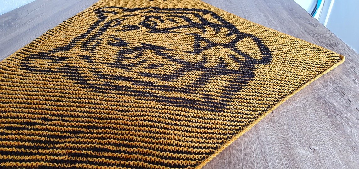 Tigerkopf, Schattenstricken, Illusionsstricken, Motivtuch