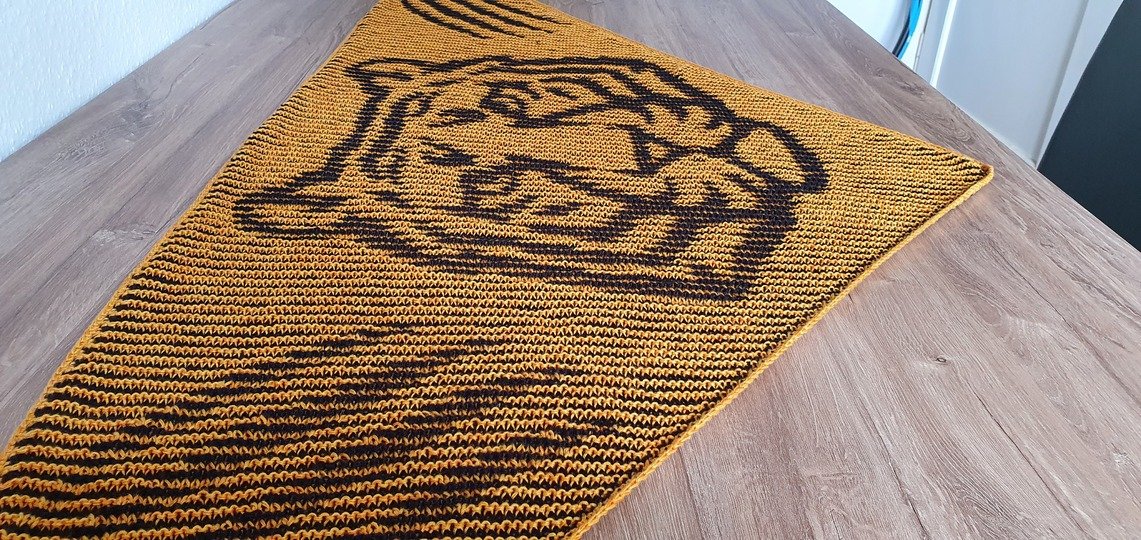 Tigerkopf, Schattenstricken, Illusionsstricken, Motivtuch