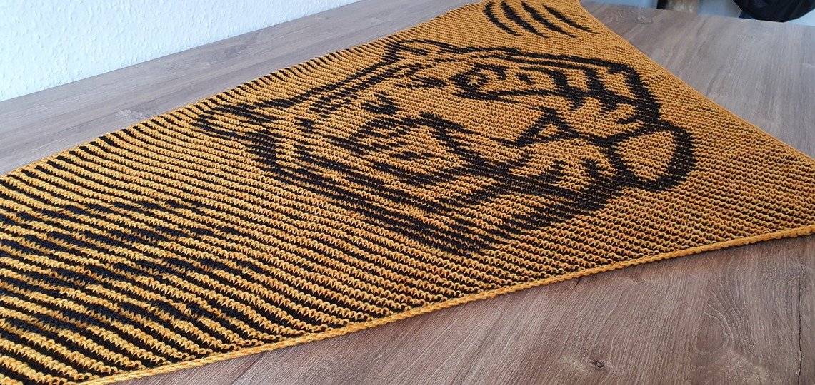 Tigerkopf, Schattenstricken, Illusionsstricken, Motivtuch