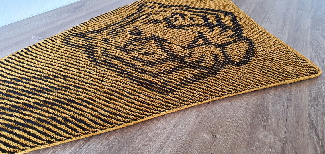 Tigerkopf, Schattenstricken, Illusionsstricken, Motivtuch