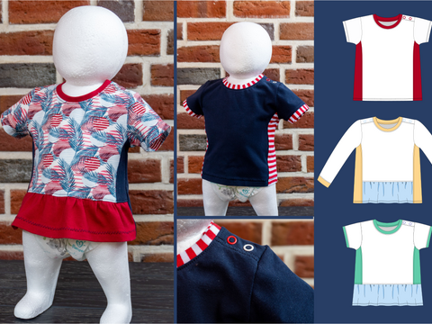 Lia – Baby Jerseyshirt nähen: Schnittmuster mit Knopfleiste & Rüsche A4+A0