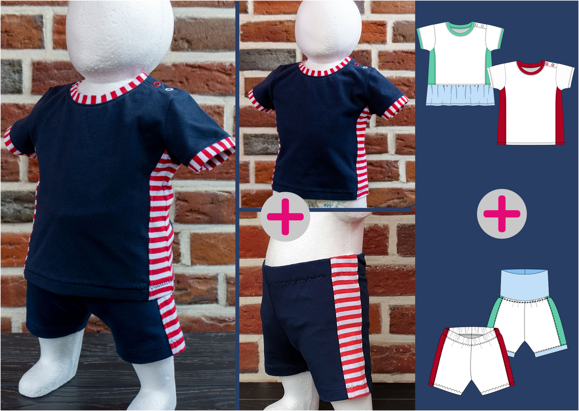 Lia &amp; Bobby Baby Sommer-Set: Shirt mit Rüsche &amp; Shorts Gr. 56-98 (A4+A0)