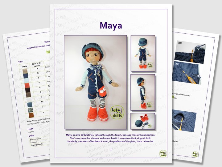 Maya, Large Crochet Doll Pattern, Amigurumi, 21"/ 53 cm Tall