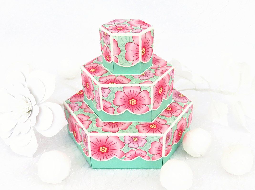 Pralinenschachtel dreistöckig, klein – Bastelanleitung und Vorlagen