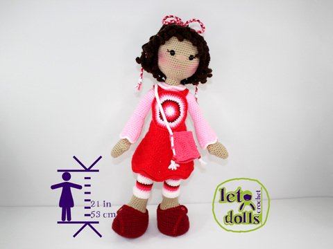 Nora, Large Crochet Doll Pattern, Amigurumi, 21&quot;/ 53 cm Tall