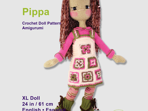 24 inch crochet doll pattern PDF, XL amigurumi doll, Pippa
