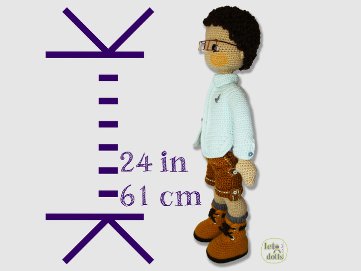 24 inch crochet doll pattern PDF, XL amigurumi doll, Quique