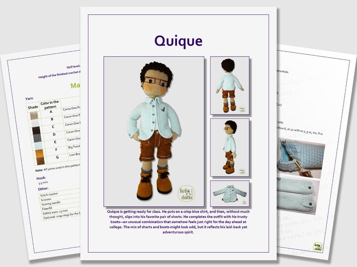 24 inch crochet doll pattern PDF, XL amigurumi doll, Quique
