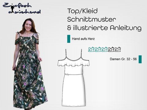 Schnittmuster Shirt//Kleid Hand aufs Herz Gr. 32 - 56