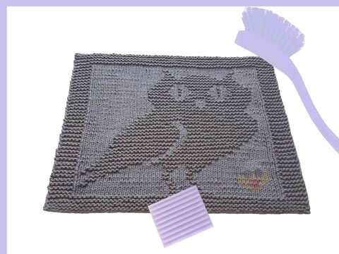 gestricktes Spültuch Waschlappen Motiv Eule „ Federohr “ einfache Anleitung