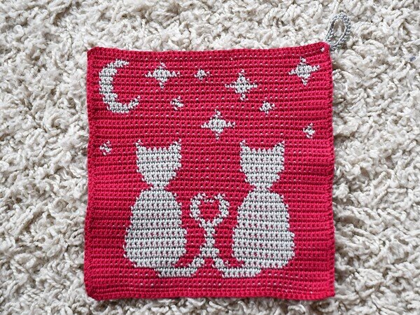 Häkelanleitung Tuch / Waschlappen "Katzenliebe" - inkl. Tapestry Grundkurs
