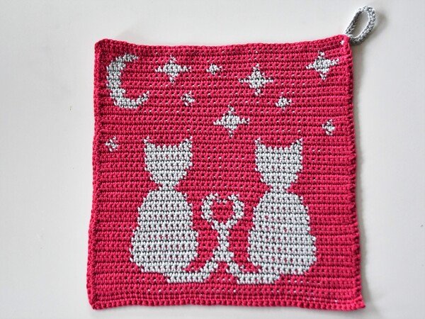 Häkelanleitung Tuch / Waschlappen "Katzenliebe" - inkl. Tapestry Grundkurs