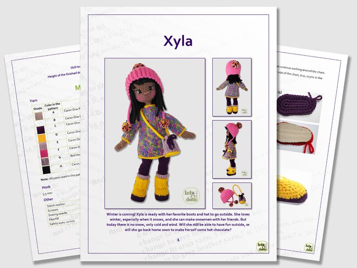 Xyla, Small Crochet Doll Pattern, Amigurumi, 15"/ 38 cm Tall