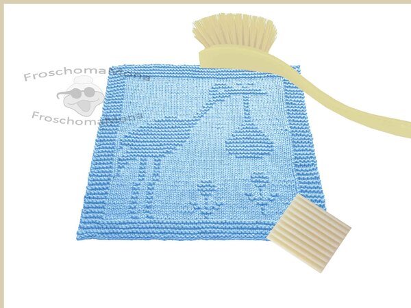 gestrickter Waschlappen Deckchen Motivtuch „ Storch bringt Baby “ Anleitung