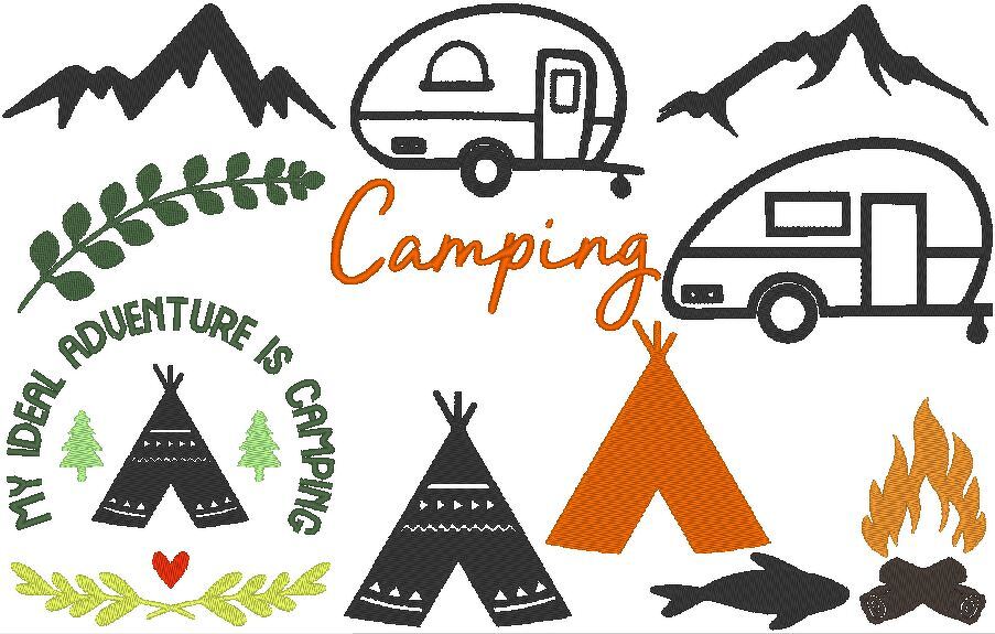 Camping  - Silhouette - Stickdatei - Tipi - Wohnanh&auml;nger - Zelt - Boho