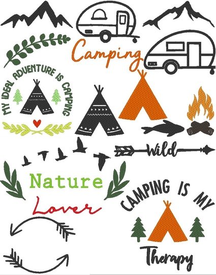Camping  - Silhouette - Stickdatei - Tipi - Wohnanh&auml;nger - Zelt - Boho