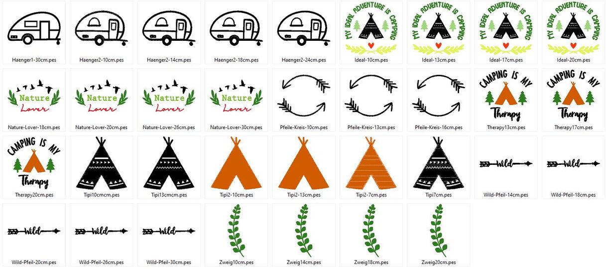 Camping  - Silhouette - Stickdatei - Tipi - Wohnanh&auml;nger - Zelt - Boho