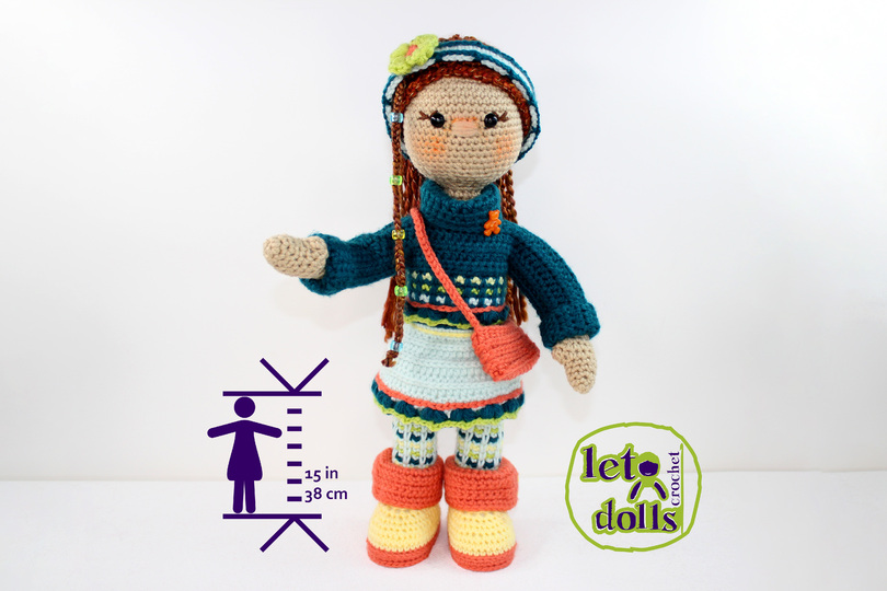 Zoe, Small Crochet Doll Pattern, Amigurumi, 15"/ 38 cm Tall