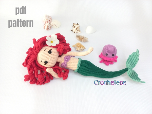 Crochet mermaid pattern doll and jellyfish pattern amigurumi doll princess