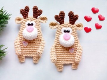 274 Crochet Pattern - Reindeer Brouch, aplique, decor - Amigurumi PDF file