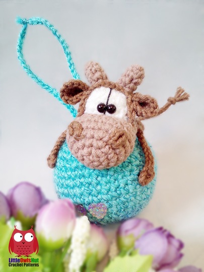 280 Crochet Pattern - Cow or Bull Ox on a bauble, christmas tree decoration