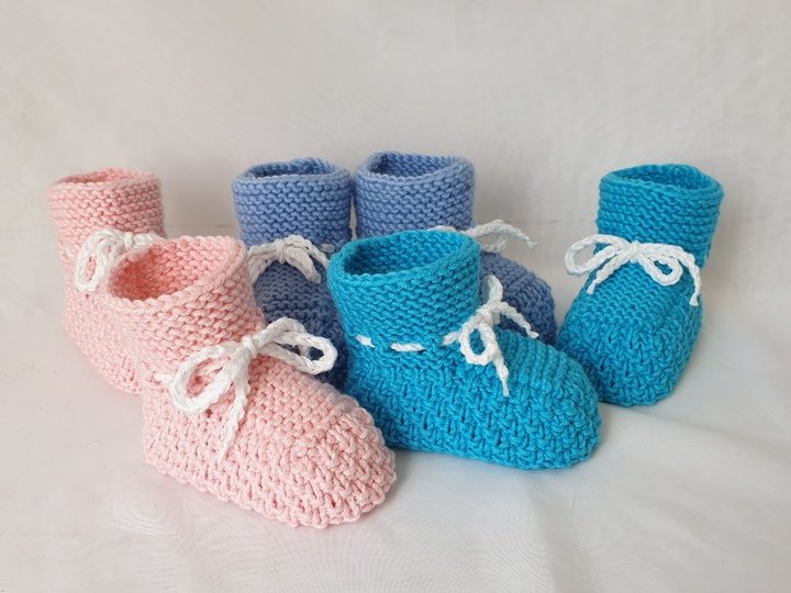 Strickanleitung Baby-Schuhe, Booties ohne Nadelspiel,  ca. 10 cm  #305