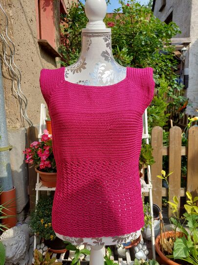 Shirt "raspberry" Tunika RVO häkeln Sommertop Häkelanleitung