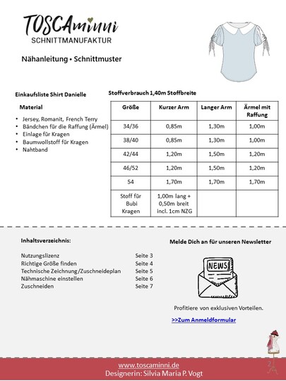 Shirt Danielle Gr. 34-46 Schnittmuster inkl. Nähanleitung