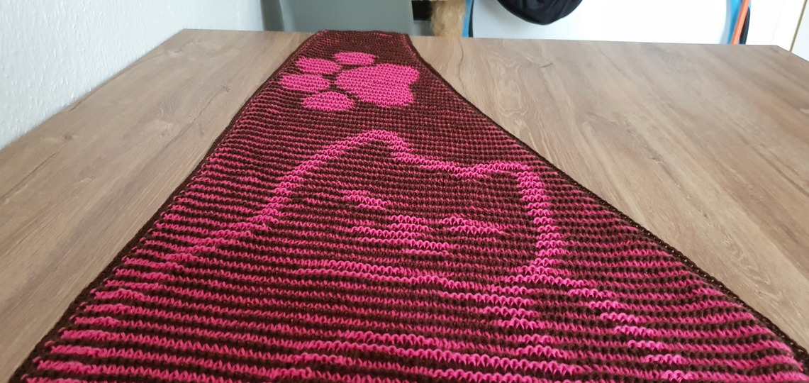 Katze, flaches Tuch, Schattenstricken, Illusionsstricken, Motivtuch