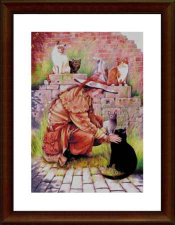 The young witch and her kittens (cross stitch pattern)