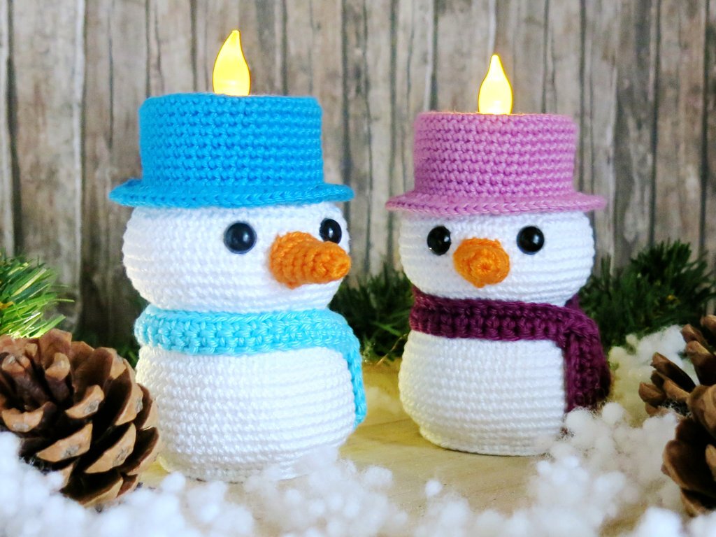 Teelichthalter - Schneemann - Häkelanleitung