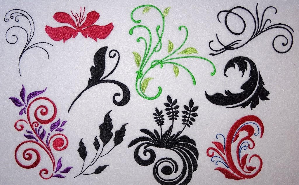 Stickdatei - Blumen Schnörkel Pflanzen Silhouetten