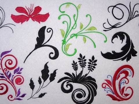 Stickdatei - Blumen Schnörkel Pflanzen Silhouetten