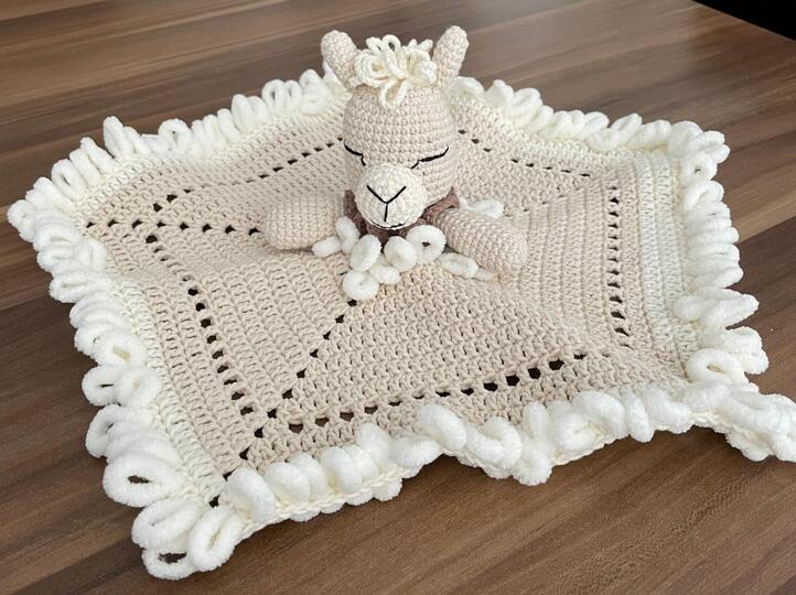 Crochet llama baby lovey pattern, newborn security blanket comforter