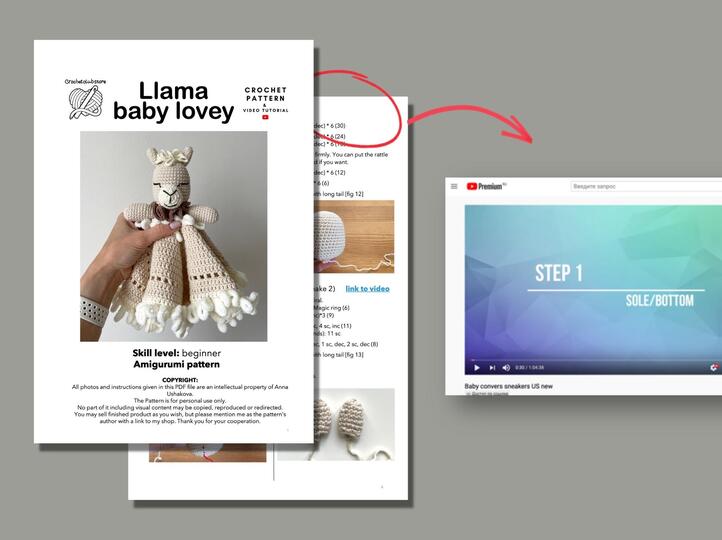 Crochet llama baby lovey pattern, newborn security blanket comforter