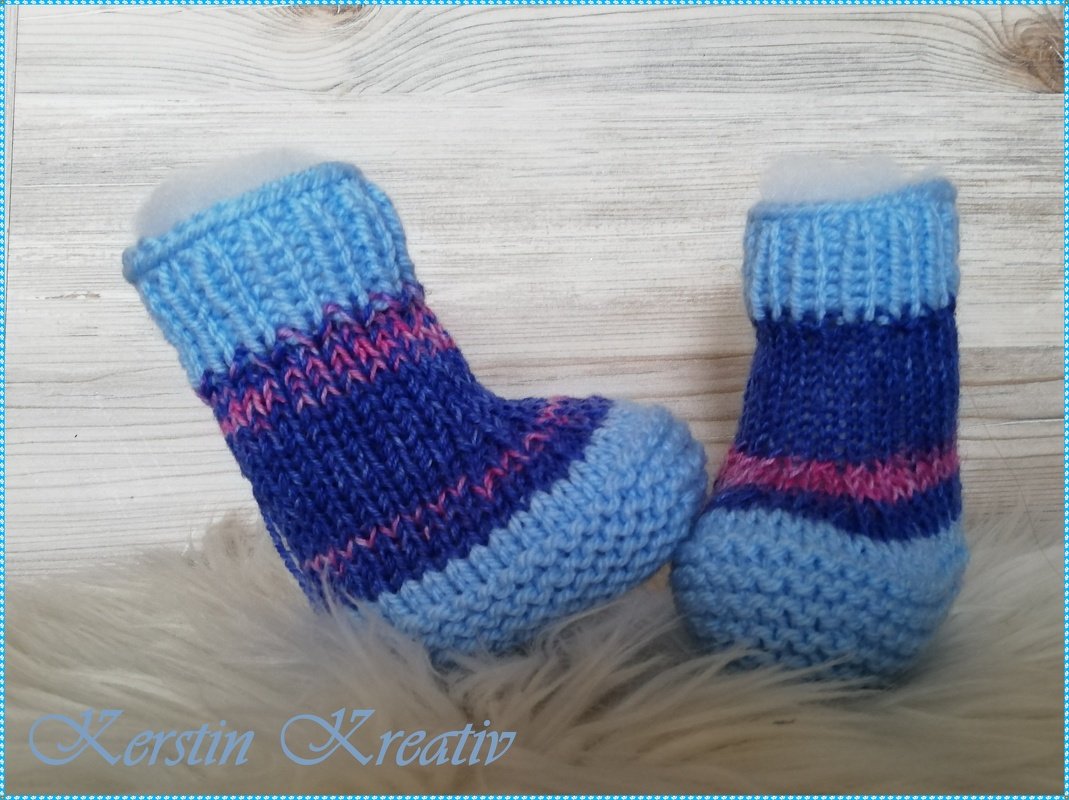 Strickanleitung Babyschuhe Babymixblau bis 4 Monate