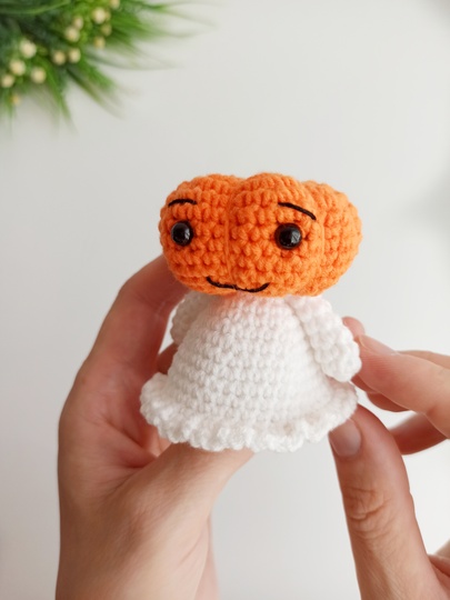 Halloween ghost with a pumpkin head, amigurumi ghost halloween decor