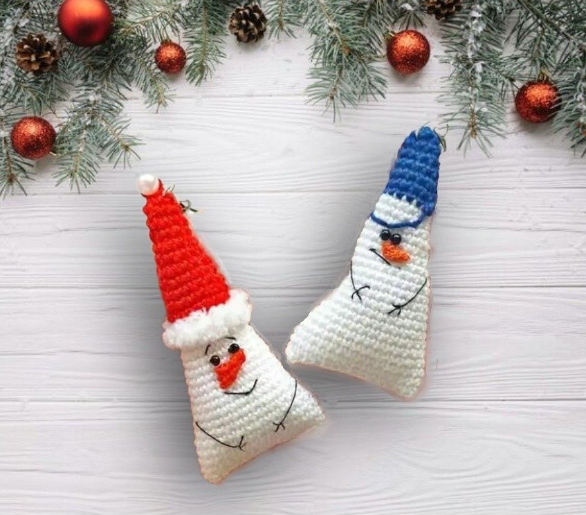 Schneemann Amigurumi Weihnachten Dekoration Häkeln Anhänger Garn