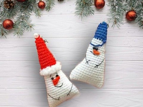Schneemann Amigurumi Weihnachten Dekoration Häkeln Anhänger Garn